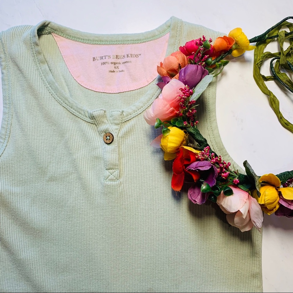 Burt’s Bees Kids Green Cotton Ruffle Dress 6x EUC